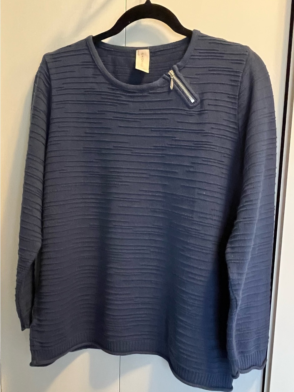 Textured Navy Zip Accent Sweater